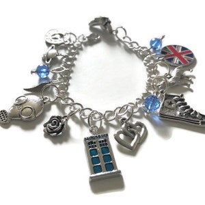 Doctor Who Charm Bracelet Doctor Who Gift Tardis Inspired By 10th Doctor Whovian Gift Bracelet Dr Who Bracelet Dr Who Jewelry image 1