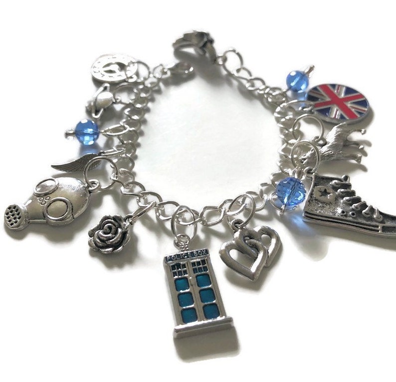 Doctor Who Charm Bracelet Doctor Who Gift Tardis Inspired By 10th Doctor Whovian Gift Bracelet Dr Who Bracelet Dr Who Jewelry image 1