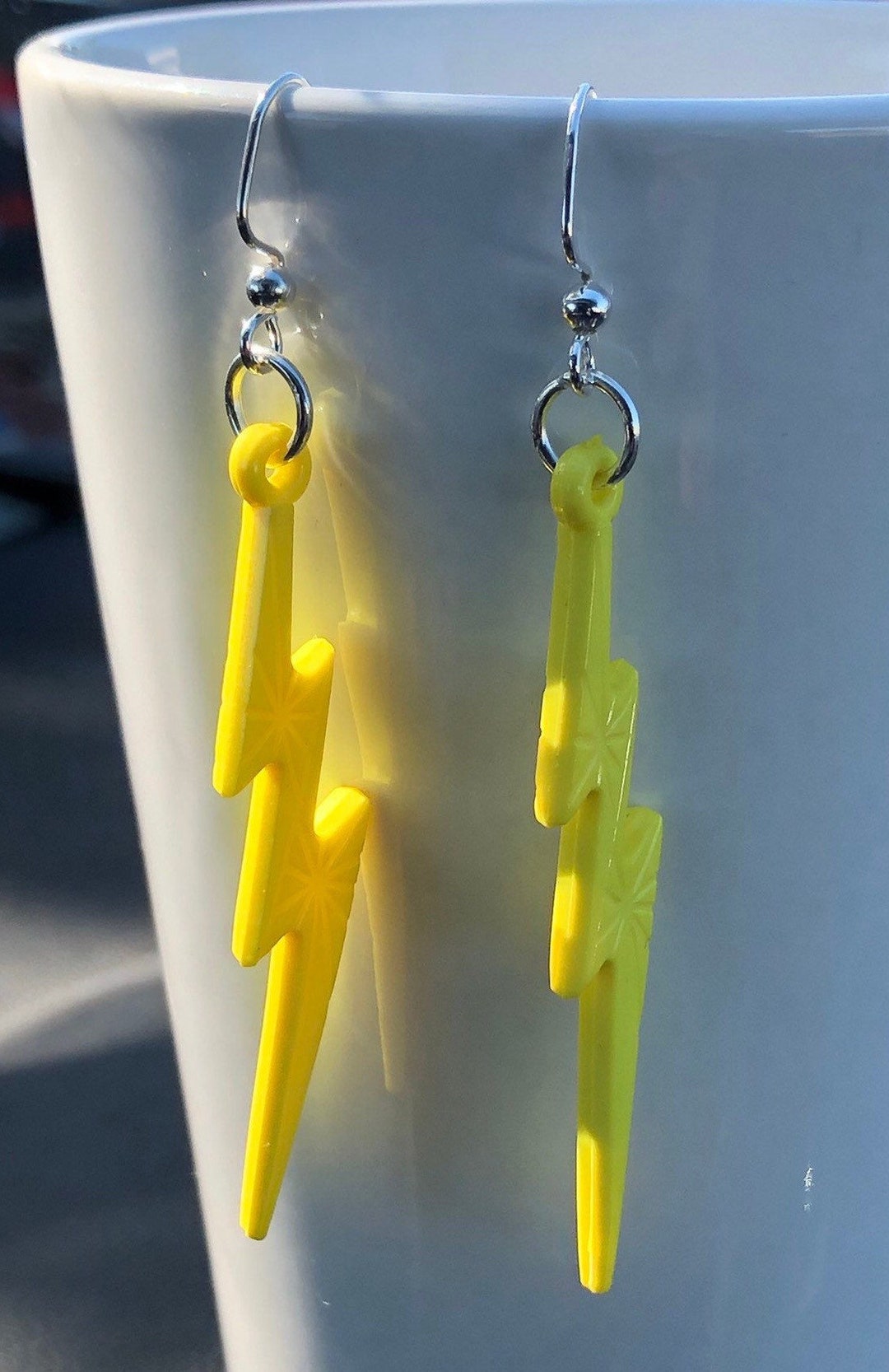 Lightning Bolt Earrings Yellow Acrylic Flash of Lightning Earrings