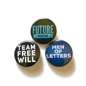 Team Free Will Button Future Hunter Pin Men of Letters Sam and Dean Pins Buttons Magnets