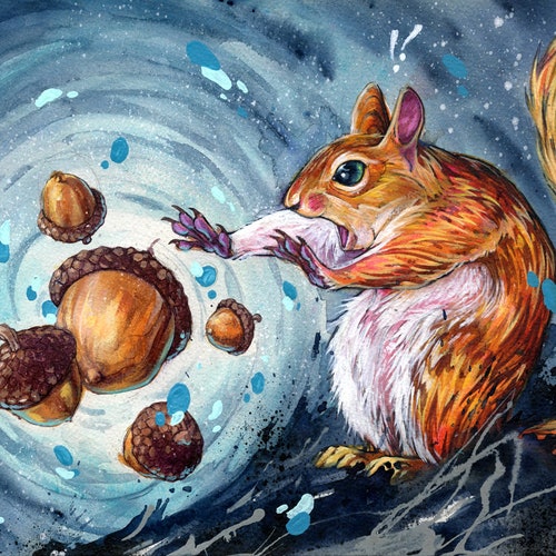Squirrel Art Print harvest Funny Painting - Etsy Squirrel Art Print harvest Funny Painting - Etsy