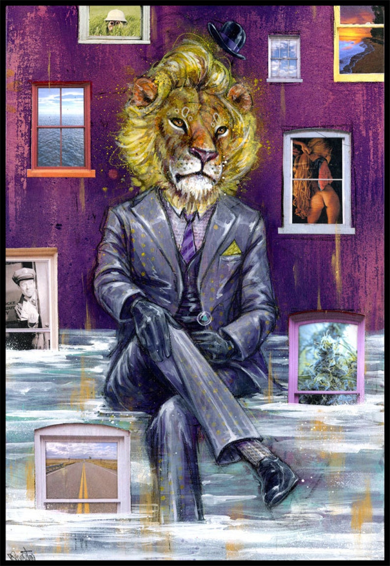Trippy Lion Art Giclee Canvas Reproduction Fancy lion Wall Etsy