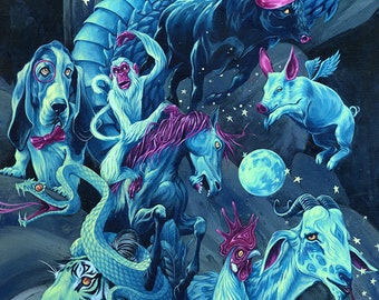 The Lunar Lurkers - By Black Ink Art - Chinese Zodiac painting