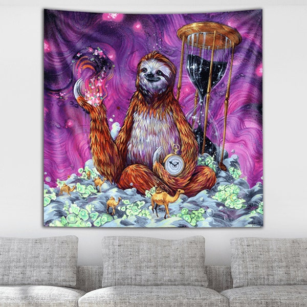 Sloth Art Tapestry - Large Format Art - Trippy art - "Time Master Poop Sloth" by Swartz Brothers Art