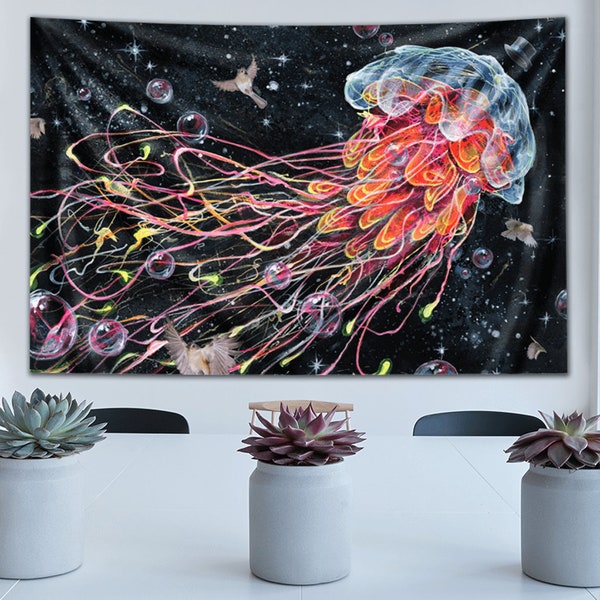 Jellyfish Tapestry - Gentle Jelly - Art Tapestry - Large Format Art - Space art - "Gentle Jelly" By Swartz Brothers Art