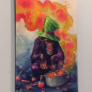 Monkey Art - Giclee Canvas Reproduction - Chimp Art - Wall Art - Monkey Artwork - "Love Potion #9" by Black Ink Art
