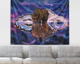 Bear Tapestry - Geode art - Surreal Wall Art - animal painting - Nature tapestry - “Crystal Clear” by Swartz Brothers Art