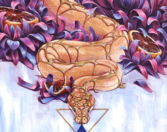 Surreal Art Print - Snake Wall Art - Flower Art - "The Siren's Syrup" by Black Ink Art