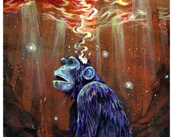 Chimpanzee Art Print - Chimp Artwork - Wall Art - Wall Decor - Art Poster - “Clockwork Clouds“ by Swartz Brothers Art