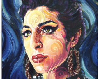 Amy Winehouse Portrait Art Print  - "Rolling Soul" by Black Ink Art