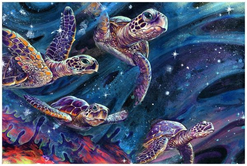 Sea Turtle Art Print Animal Artwork Wall Art Wall Decor Art Poster Intershellar by Swartz Brothers Art image 1