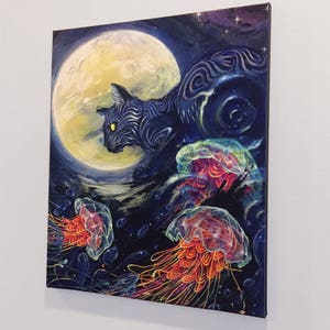 Cat jelly fish Art Giclee Canvas Reproduction - trippy Artwork - Canvas Reproduction of “Rising Tide“ by Black Ink Art