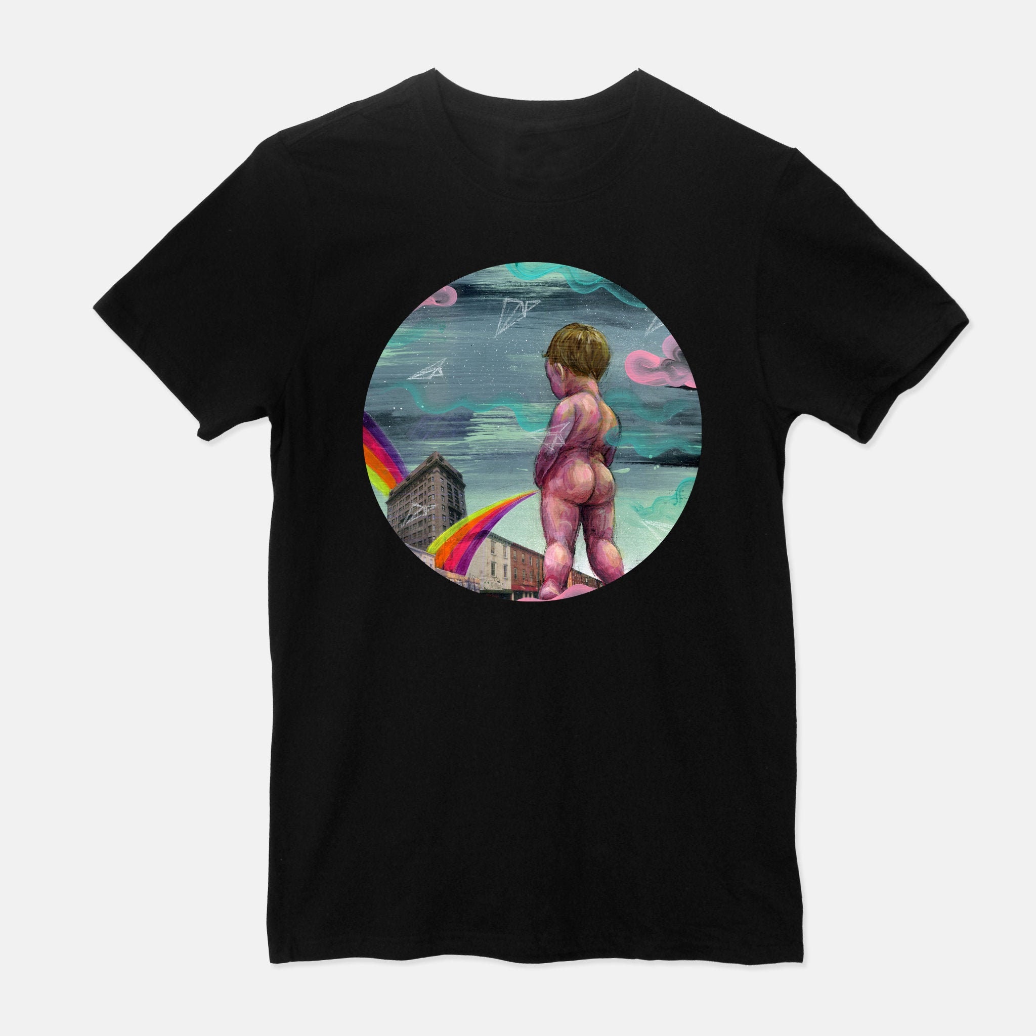 Playground Funny Baby Peeing Rainbow Graphic T-shirt & 