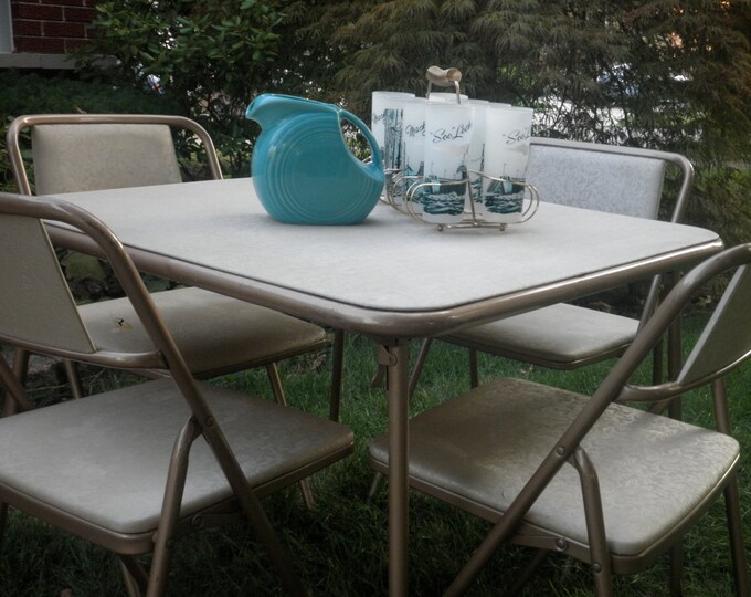 Mid Century Hamilton Cosco Card Table and 4 Folding Chairs Etsy