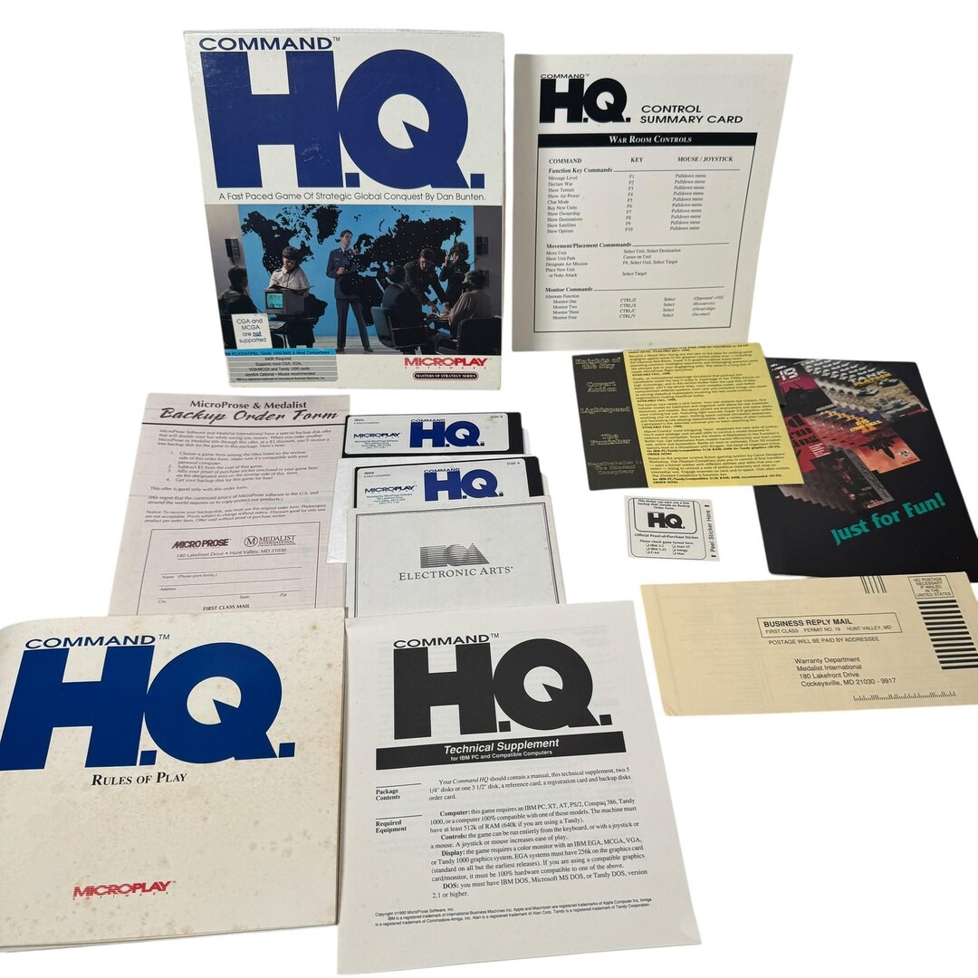 Vintage Command HQ PC Game 5.25" Disks Microplay 1990 Complete Big Box ...