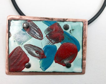 Enameled Copper Pendant, Abstract design enameled Pendant