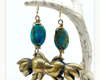 Large Goldfish Earrings, Vintage Goldfish Beads