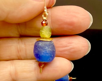 Recycled Blue Glass Bead Earrings