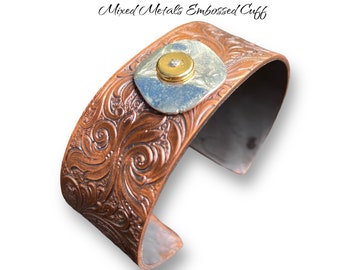 Embossed Copper Cuff Bracelet, Copper and Silver Cuff Bracelet