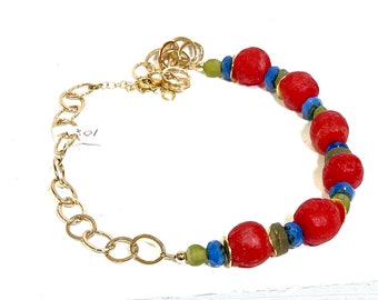 Red and Blue Glass Bead necklace