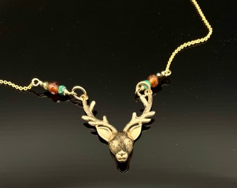 Handmade Bronze Talisman necklace, Spirit Animal Necklace, Elk Head Necklace, Stag Necklace