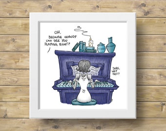 The Piano Illustration - Art Print - Ghost Playing Piano Haunting Spooky Wall Art