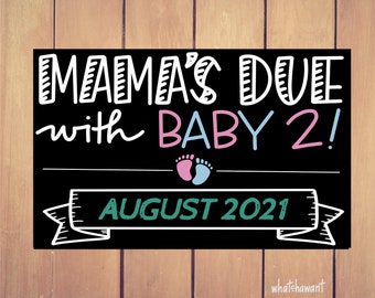 Mama's Due With Baby 2 Announcement | Big Brother, Big Sister | Pregnancy | Instant Digital Download | Maternity Photo Prop | Customizable