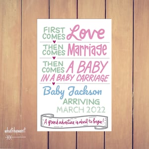 First Comes Love, Baby Carriage | Baby Announcement | Pregnancy, Adoption | Instant Digital Download | Maternity Photo Prop | Customizable