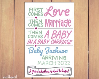 First Comes Love, Baby Carriage | Baby Announcement | Pregnancy, Adoption | Instant Digital Download | Maternity Photo Prop | Customizable