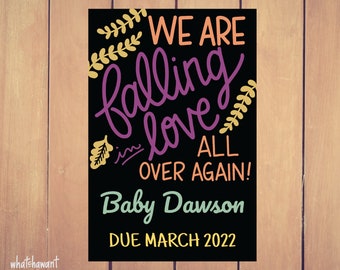 We're Falling in Love | Baby Announcement | Pregnancy, Adoption | Instant Digital Download | Maternity Photo Prop | Customizable Fall Theme