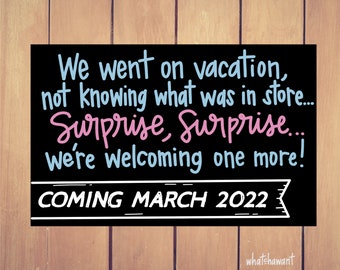 Vacation Surprise, Welcoming One More Baby Announcement | Pregnancy | Instant Digital Download | Maternity Photo Prop | Customizable