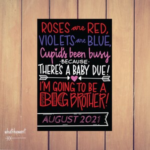 Roses Are Red, Cupid&#39;s Been Busy Baby Announcement | Big Brother | Pregnancy, Adoption | Instant Digital Download | Photo Prop | Customize