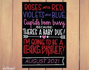 Roses Are Red, Cupid's Been Busy Baby Announcement | Big Brother | Pregnancy, Adoption | Instant Digital Download | Photo Prop | Customize