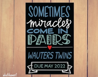 Miracles Come in Pairs | Twins Baby Announcement | Pregnancy, Adoption | Instant Digital Download | Maternity Photo Prop | Customizable