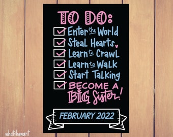 To Do List | Become A Big Sister | Baby Announcement | Pregnancy, Adoption | Instant Digital Download | Maternity Photo Prop | Customizable