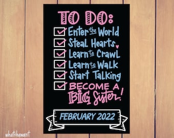 To Do List | Become A Big Sister | Baby Announcement | Pregnancy, Adoption | Instant Digital Download | Maternity Photo Prop | Customizable