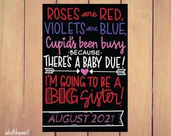 Roses Are Red, Cupid's Been Busy Baby Announcement | Big Sister | Pregnancy, Adoption | Instant Digital Download | Photo Prop | Customizable