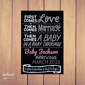 First Comes Love, Baby Carriage | Baby Announcement | Pregnancy, Adoption | Instant Digital Download | Maternity Photo Prop | Customizable