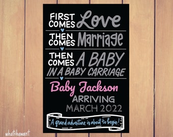 First Comes Love, Baby Carriage | Baby Announcement | Pregnancy, Adoption | Instant Digital Download | Maternity Photo Prop | Customizable