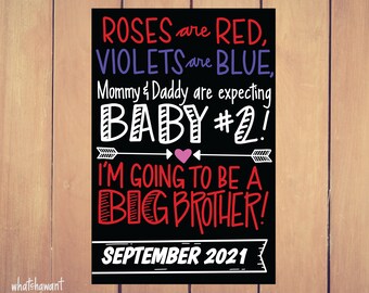 Roses Are Red Baby Announcement | Big Brother | Pregnancy, Adoption | Instant Digital Download | Maternity Photo Prop | Customizable