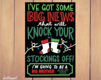 Big News, Knock Your Stockings Off, Big Brother, Sister Announcement | Pregnancy, Adoption | Instant Digital Download | Christmas Photo Prop