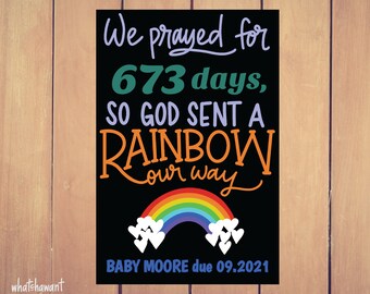 We Prayed, So God Sent a Rainbow | Baby Announcement | Pregnancy | Instant Digital Download | Maternity Photo Prop | Customizable | Love