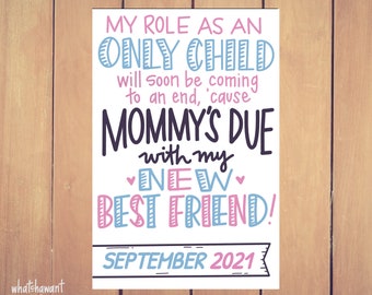 Mommy's Due With My New Best Friend Baby Announcement | Big Brother, Sister | Pregnancy | Instant Digital Download | Photo Prop | Customize