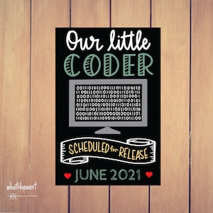 Ogłoszenie o narodzinach naszego małego programisty | Ciąża, Adopcja | Natychmiastowe pobieranie cyfrowe | Rekwizyt do zdjęć ciążowych, Słodki | Motyw komputerowy | Niestandardowy