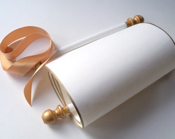 Blank scroll for handwriting or calligraphy with gold accents, 5" wide cream parchment paper