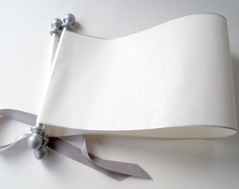 Blank scroll for handwriting or calligraphy with silver accents, 5" wide cream parchment paper