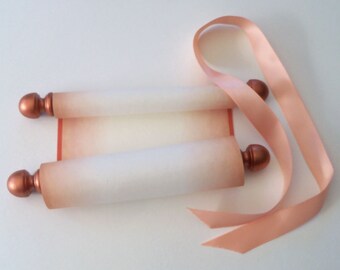 Blank scroll for handwriting or calligraphy with copper accents, 5" wide parchment paper