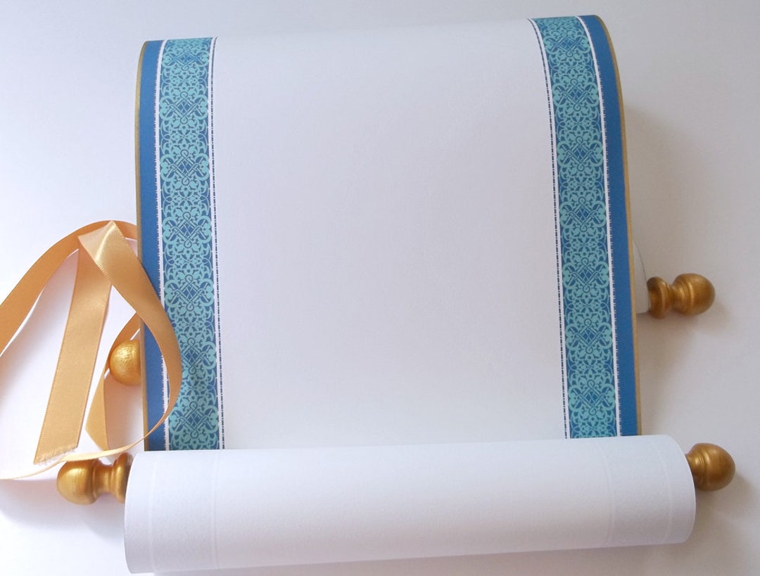 Blank Scroll With Blue and Gold Accents on 8x19 Inches White Paper - Etsy