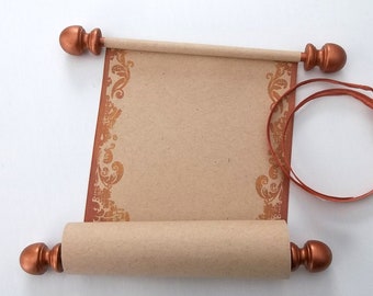 Blank scroll for handwriting or calligraphy with copper accents, 5" wide kraft paper with decorative border