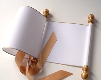 Blank scroll for handwriting or calligraphy with gold accents, 5" wide white linen paper